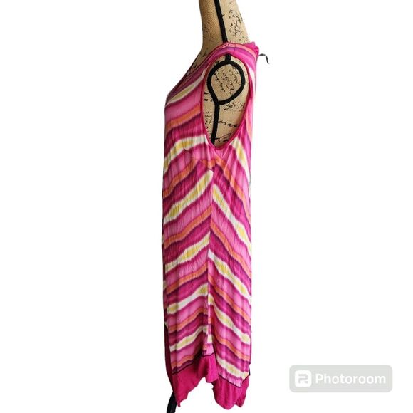 Catherine's Maxi Dress Wmns SZ 1X Rainbow Keyhole Neck Hankerchief Hem Bold - Picture 2 of 5